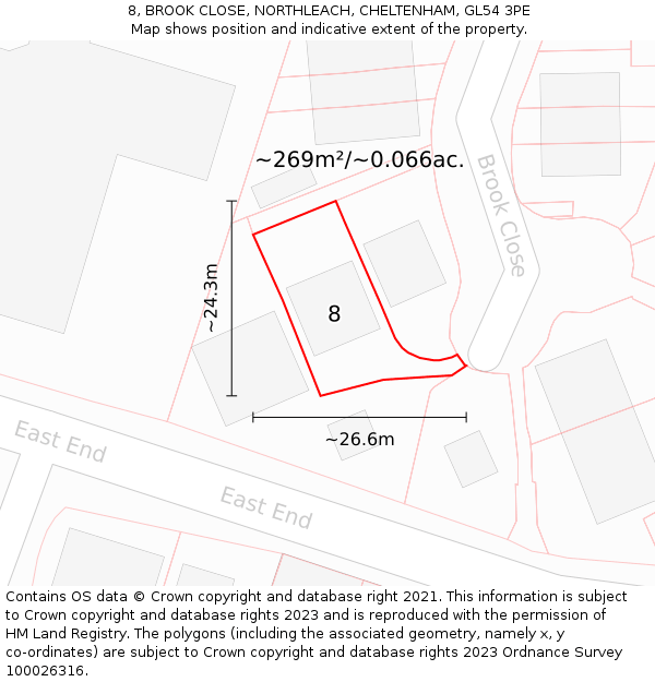 8, BROOK CLOSE, NORTHLEACH, CHELTENHAM, GL54 3PE: Plot and title map