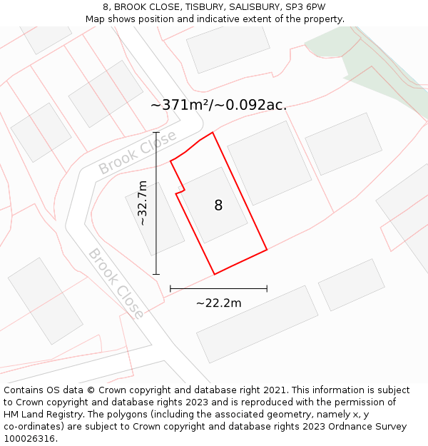 8, BROOK CLOSE, TISBURY, SALISBURY, SP3 6PW: Plot and title map