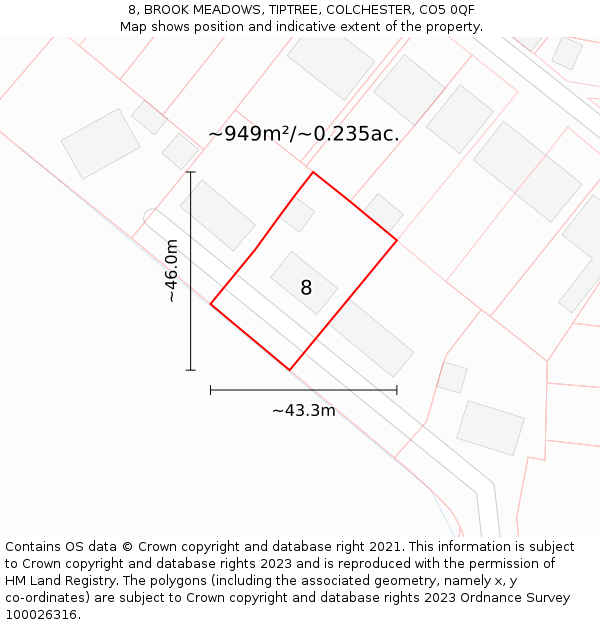 8, BROOK MEADOWS, TIPTREE, COLCHESTER, CO5 0QF: Plot and title map