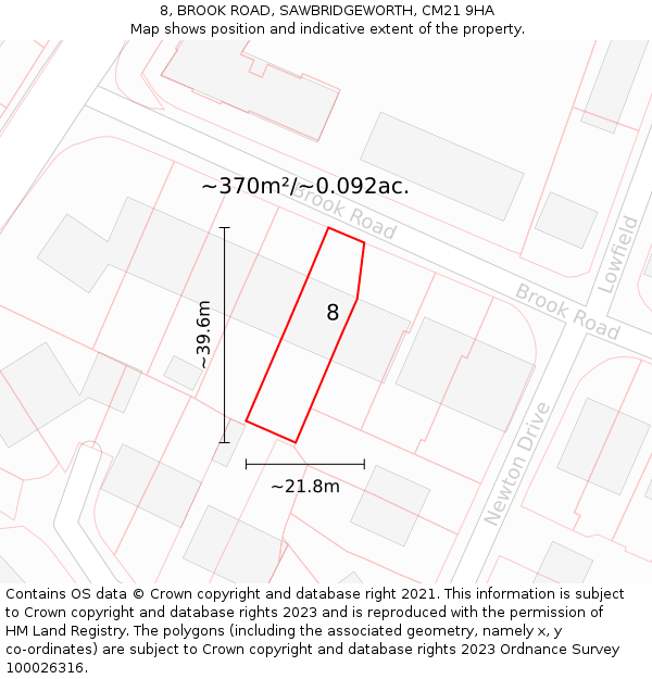 8, BROOK ROAD, SAWBRIDGEWORTH, CM21 9HA: Plot and title map