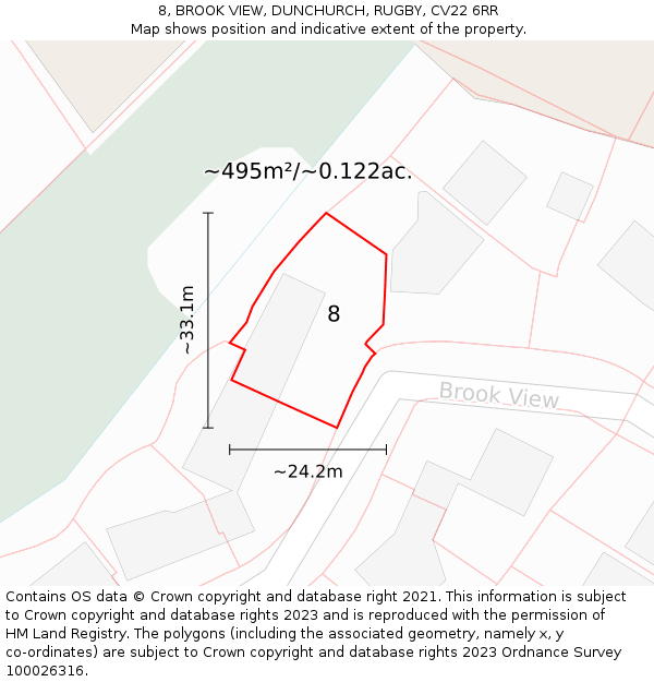 8, BROOK VIEW, DUNCHURCH, RUGBY, CV22 6RR: Plot and title map