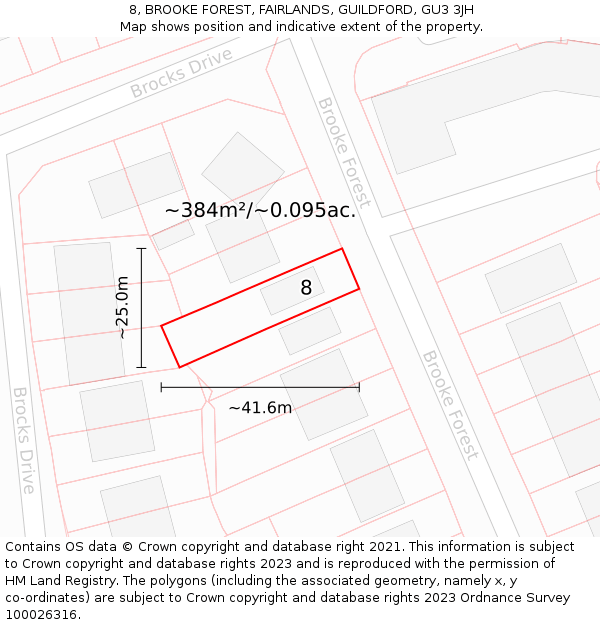 8, BROOKE FOREST, FAIRLANDS, GUILDFORD, GU3 3JH: Plot and title map