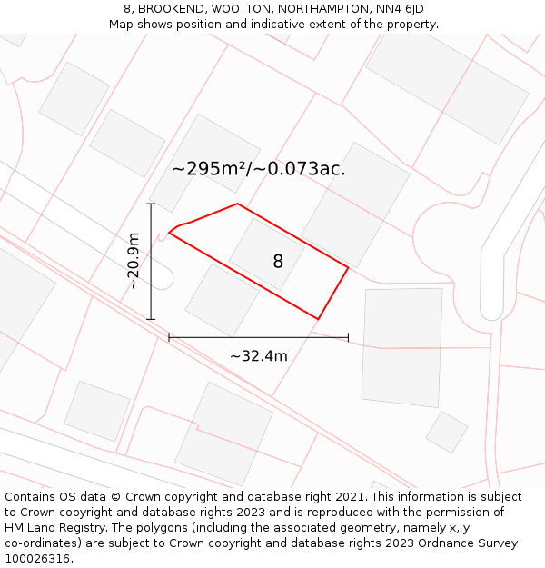 8, BROOKEND, WOOTTON, NORTHAMPTON, NN4 6JD: Plot and title map
