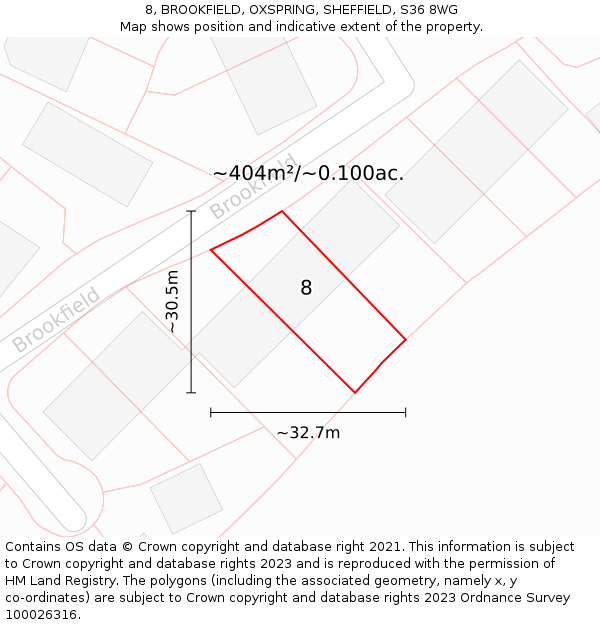 8, BROOKFIELD, OXSPRING, SHEFFIELD, S36 8WG: Plot and title map