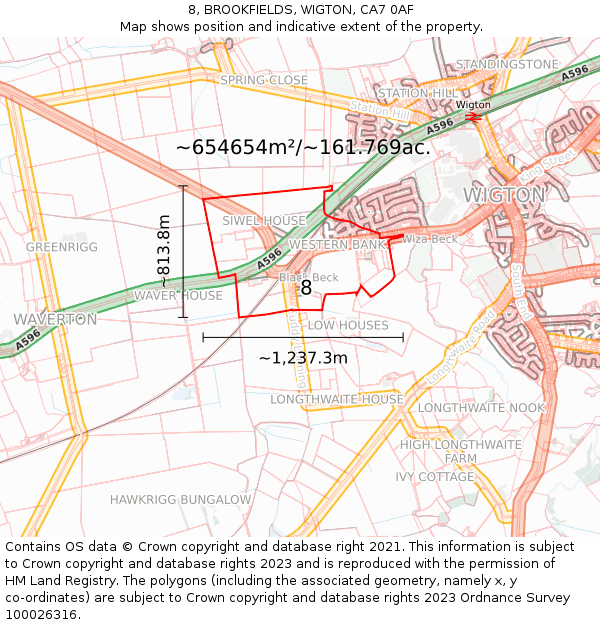 8, BROOKFIELDS, WIGTON, CA7 0AF: Plot and title map