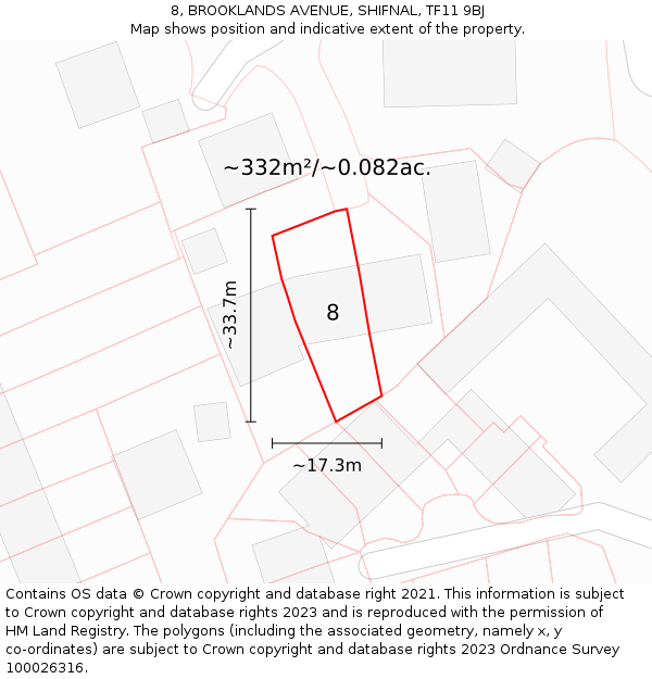 8, BROOKLANDS AVENUE, SHIFNAL, TF11 9BJ: Plot and title map