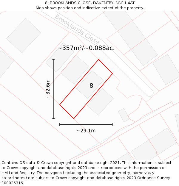 8, BROOKLANDS CLOSE, DAVENTRY, NN11 4AT: Plot and title map