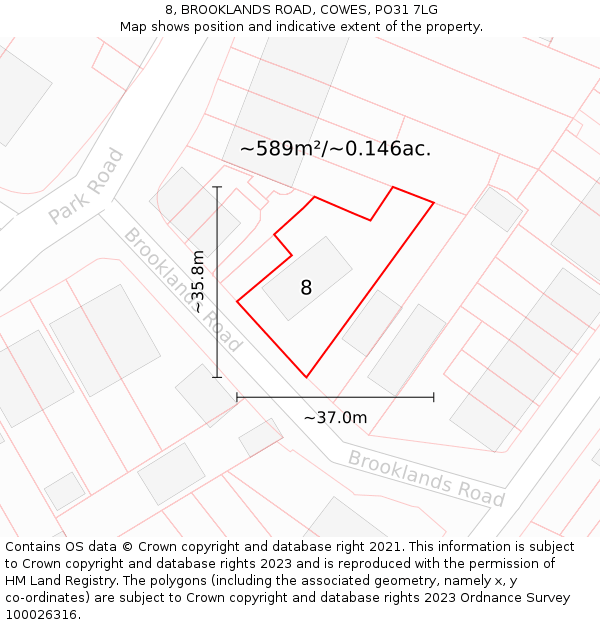 8, BROOKLANDS ROAD, COWES, PO31 7LG: Plot and title map
