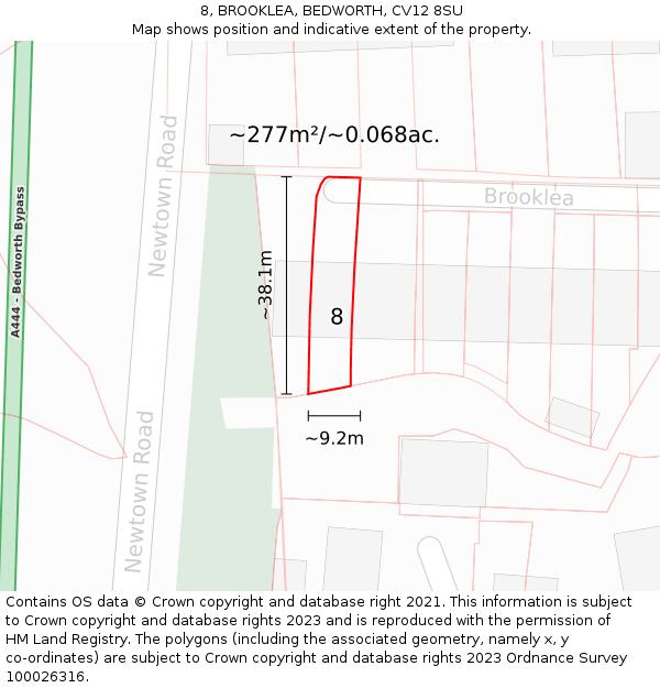 8, BROOKLEA, BEDWORTH, CV12 8SU: Plot and title map