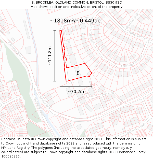 8, BROOKLEA, OLDLAND COMMON, BRISTOL, BS30 9SD: Plot and title map