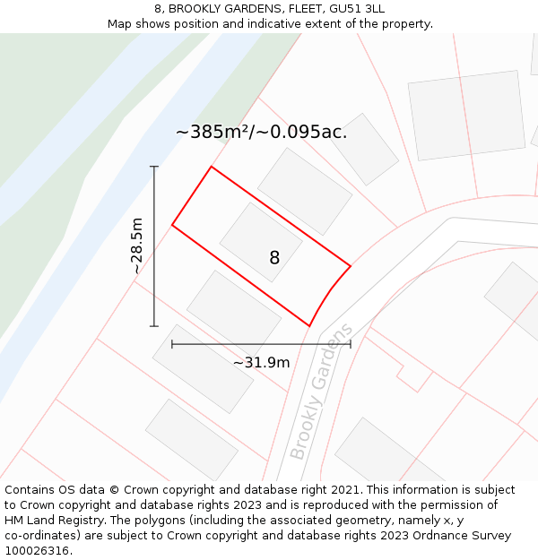 8, BROOKLY GARDENS, FLEET, GU51 3LL: Plot and title map