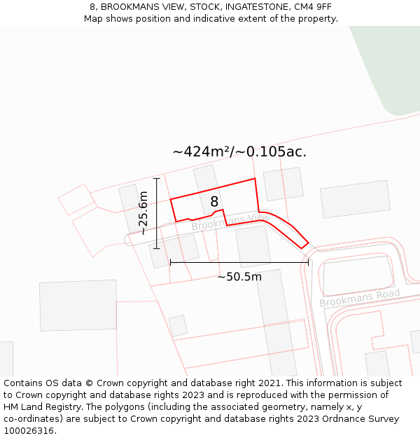8, BROOKMANS VIEW, STOCK, INGATESTONE, CM4 9FF: Plot and title map