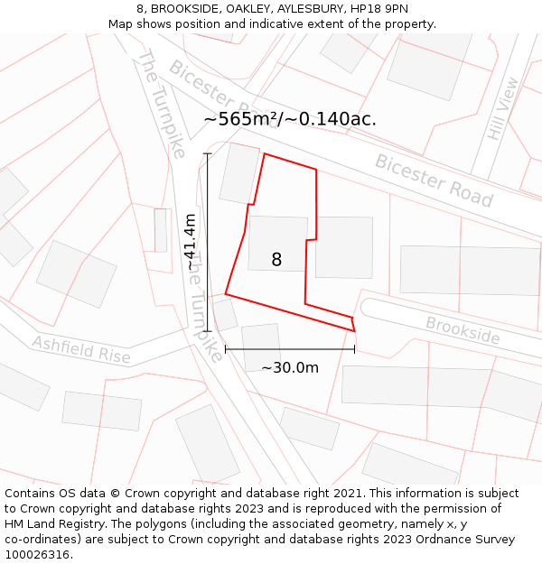 8, BROOKSIDE, OAKLEY, AYLESBURY, HP18 9PN: Plot and title map