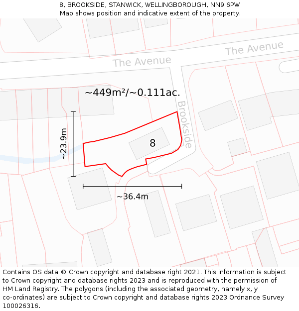 8, BROOKSIDE, STANWICK, WELLINGBOROUGH, NN9 6PW: Plot and title map