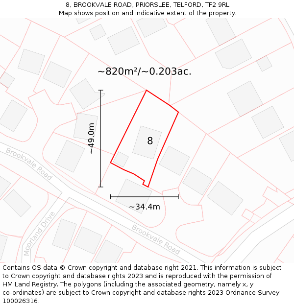 8, BROOKVALE ROAD, PRIORSLEE, TELFORD, TF2 9RL: Plot and title map