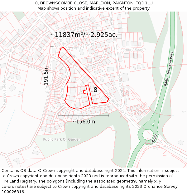 8, BROWNSCOMBE CLOSE, MARLDON, PAIGNTON, TQ3 1LU: Plot and title map
