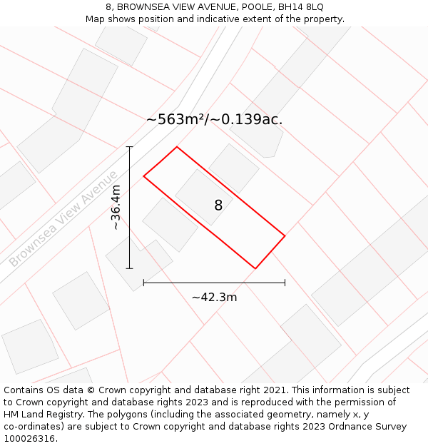 8, BROWNSEA VIEW AVENUE, POOLE, BH14 8LQ: Plot and title map