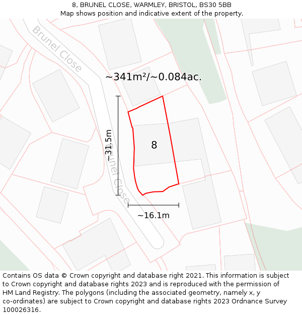 8, BRUNEL CLOSE, WARMLEY, BRISTOL, BS30 5BB: Plot and title map