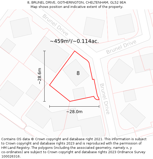 8, BRUNEL DRIVE, GOTHERINGTON, CHELTENHAM, GL52 9EA: Plot and title map
