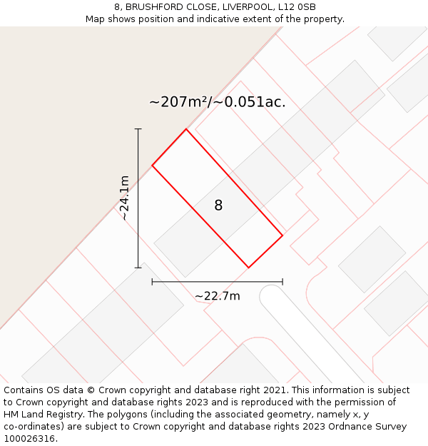 8, BRUSHFORD CLOSE, LIVERPOOL, L12 0SB: Plot and title map