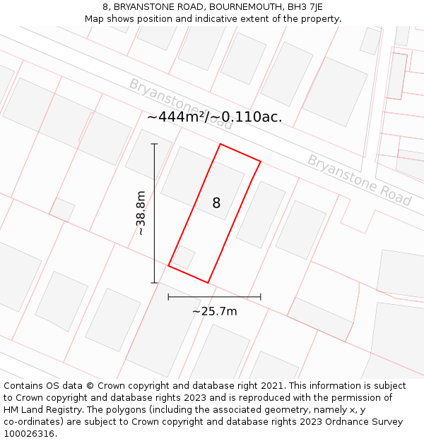 8, BRYANSTONE ROAD, BOURNEMOUTH, BH3 7JE: Plot and title map