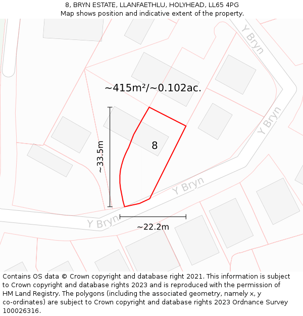 8, BRYN ESTATE, LLANFAETHLU, HOLYHEAD, LL65 4PG: Plot and title map