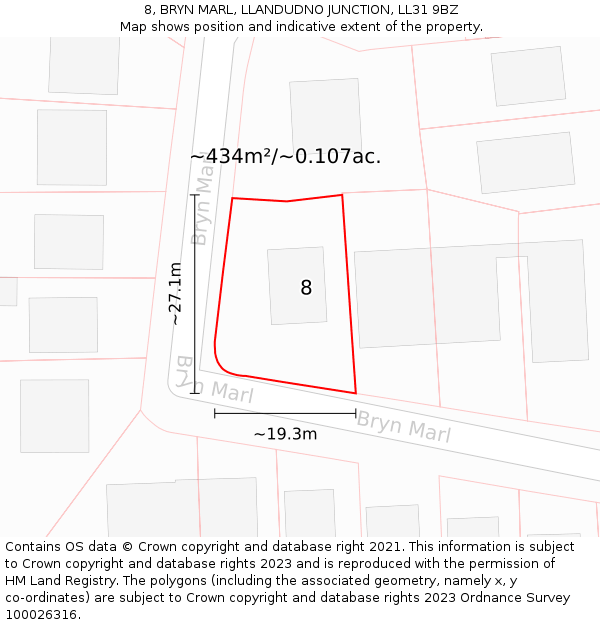 8, BRYN MARL, LLANDUDNO JUNCTION, LL31 9BZ: Plot and title map