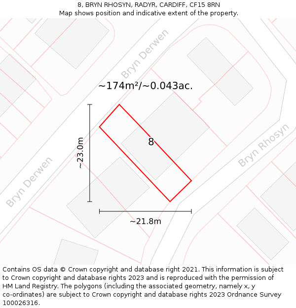 8, BRYN RHOSYN, RADYR, CARDIFF, CF15 8RN: Plot and title map