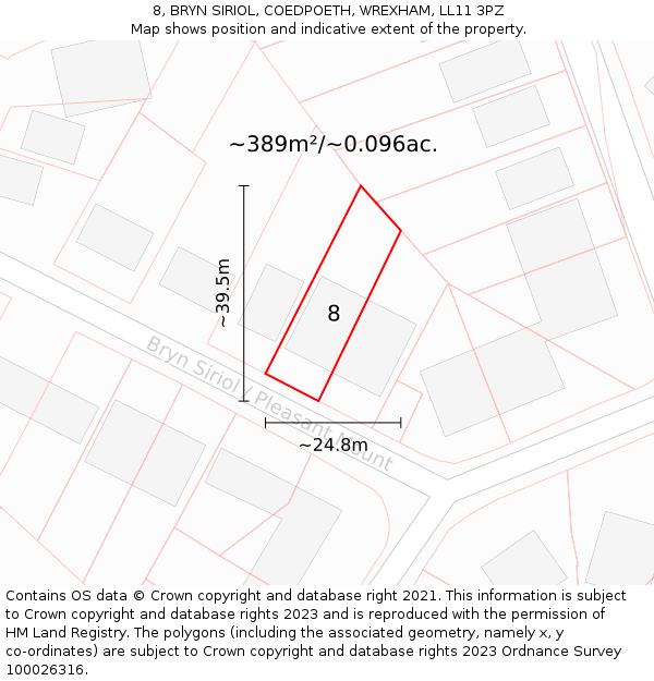 8, BRYN SIRIOL, COEDPOETH, WREXHAM, LL11 3PZ: Plot and title map