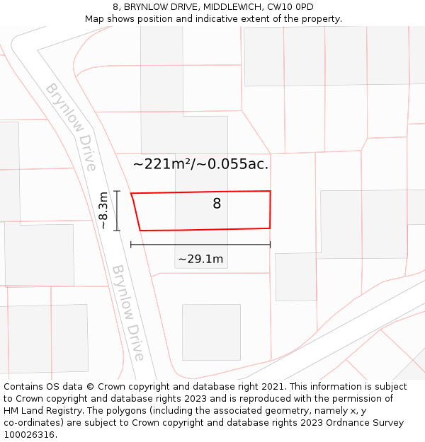 8, BRYNLOW DRIVE, MIDDLEWICH, CW10 0PD: Plot and title map