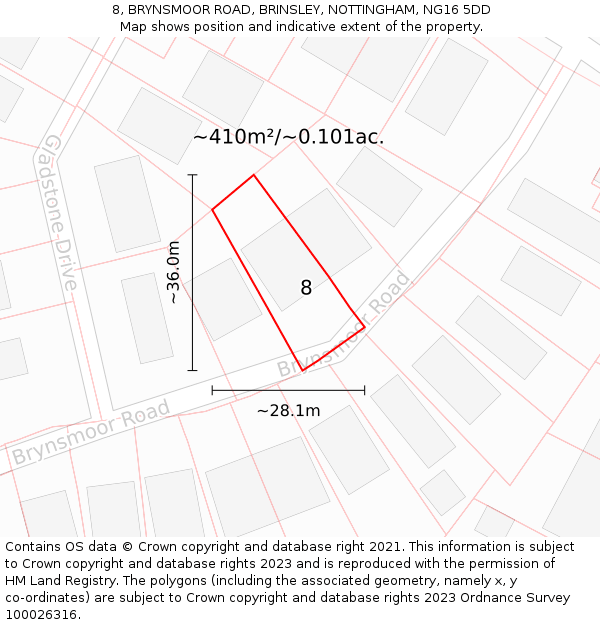 8, BRYNSMOOR ROAD, BRINSLEY, NOTTINGHAM, NG16 5DD: Plot and title map