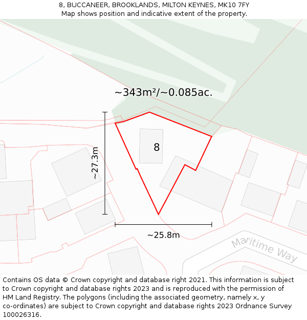 8, BUCCANEER, BROOKLANDS, MILTON KEYNES, MK10 7FY: Plot and title map