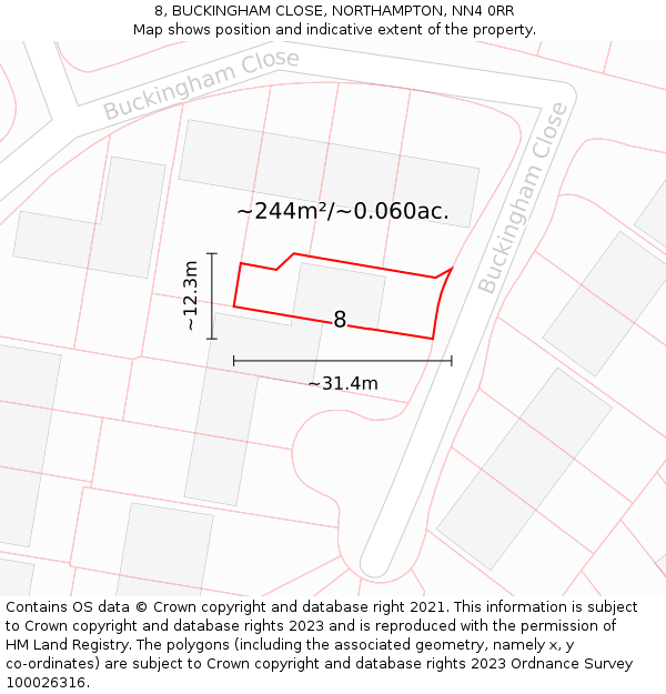 8, BUCKINGHAM CLOSE, NORTHAMPTON, NN4 0RR: Plot and title map