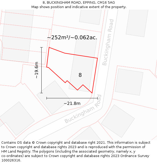 8, BUCKINGHAM ROAD, EPPING, CM16 5AG: Plot and title map