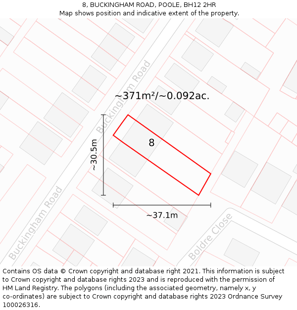 8, BUCKINGHAM ROAD, POOLE, BH12 2HR: Plot and title map