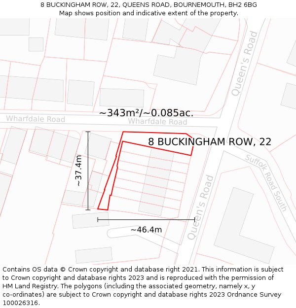 8 BUCKINGHAM ROW, 22, QUEENS ROAD, BOURNEMOUTH, BH2 6BG: Plot and title map