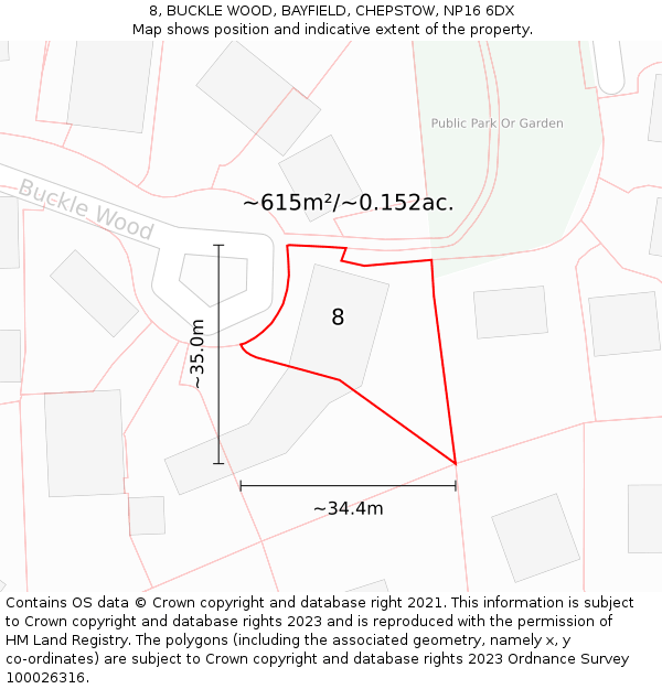 8, BUCKLE WOOD, BAYFIELD, CHEPSTOW, NP16 6DX: Plot and title map