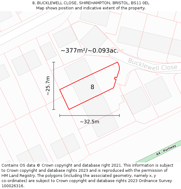 8, BUCKLEWELL CLOSE, SHIREHAMPTON, BRISTOL, BS11 0EL: Plot and title map