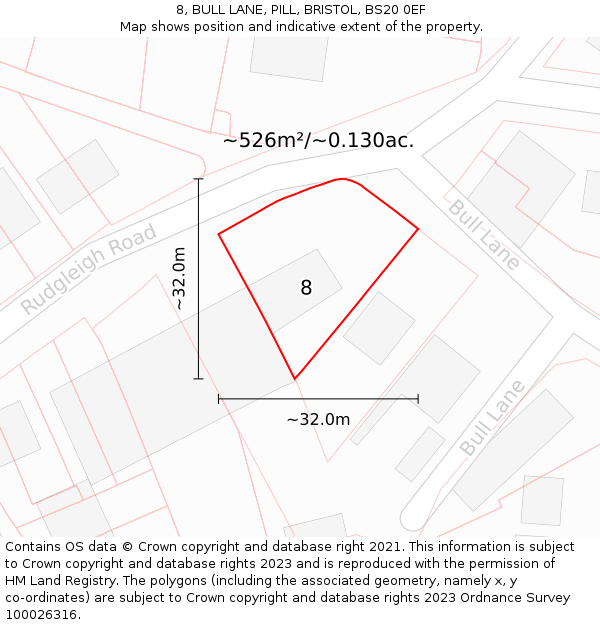 8, BULL LANE, PILL, BRISTOL, BS20 0EF: Plot and title map