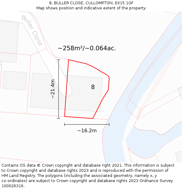 8, BULLER CLOSE, CULLOMPTON, EX15 1GF: Plot and title map