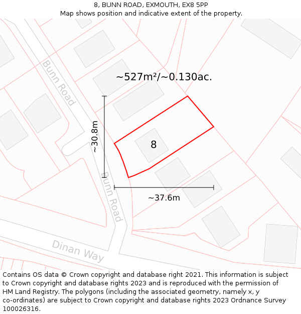 8, BUNN ROAD, EXMOUTH, EX8 5PP: Plot and title map