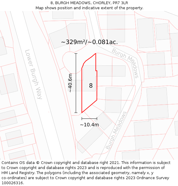 8, BURGH MEADOWS, CHORLEY, PR7 3LR: Plot and title map
