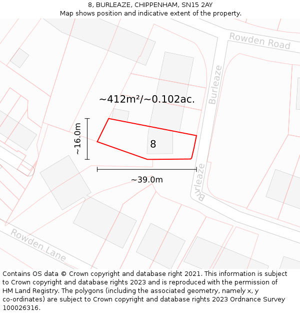 8, BURLEAZE, CHIPPENHAM, SN15 2AY: Plot and title map