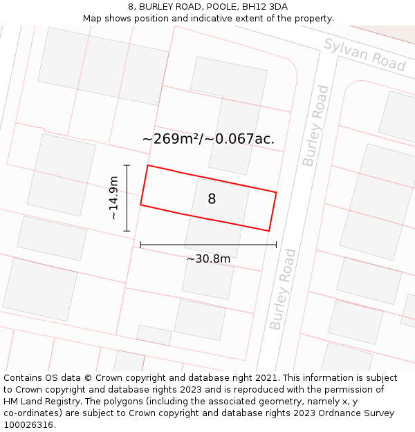 8, BURLEY ROAD, POOLE, BH12 3DA: Plot and title map