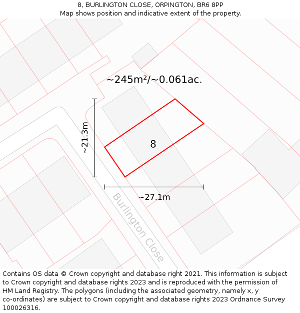 8, BURLINGTON CLOSE, ORPINGTON, BR6 8PP: Plot and title map