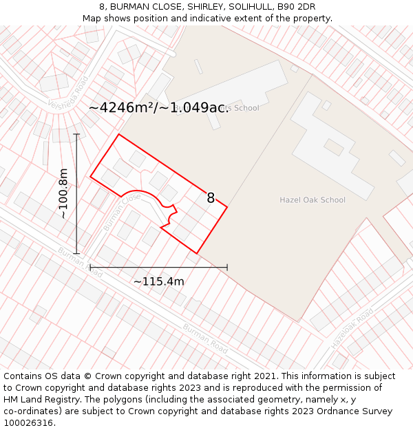 8, BURMAN CLOSE, SHIRLEY, SOLIHULL, B90 2DR: Plot and title map