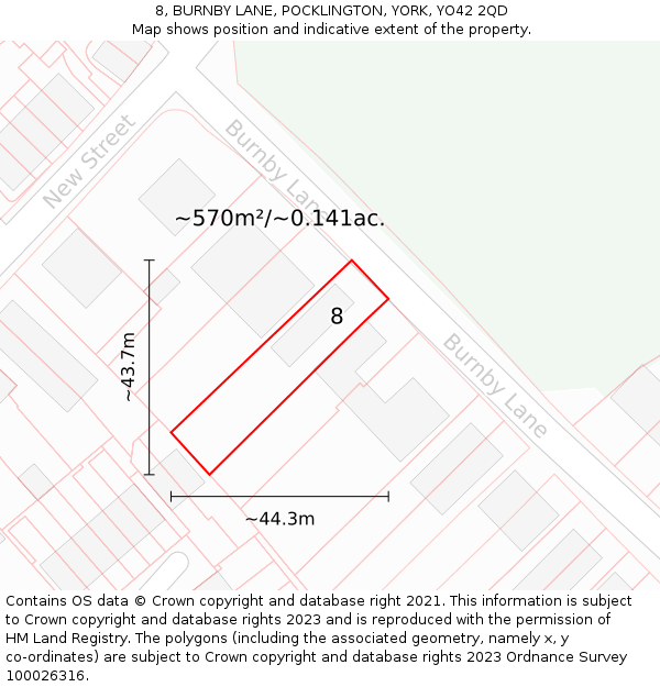 8, BURNBY LANE, POCKLINGTON, YORK, YO42 2QD: Plot and title map