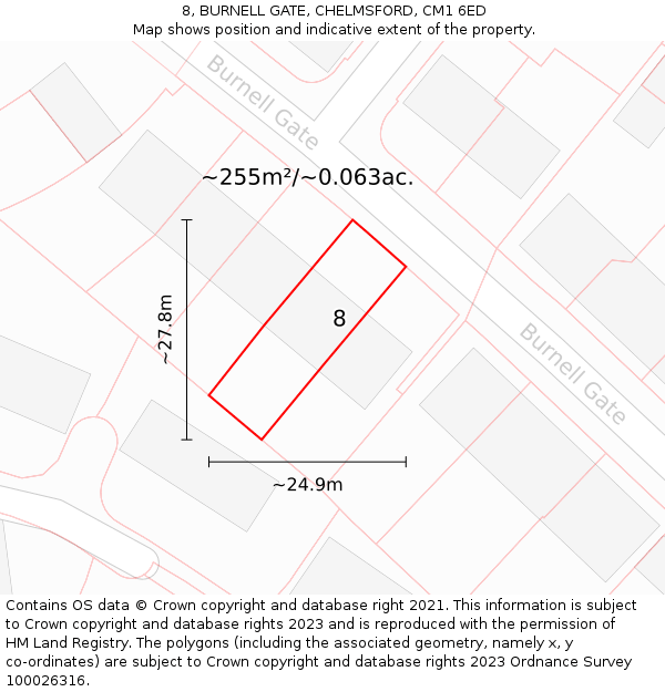 8, BURNELL GATE, CHELMSFORD, CM1 6ED: Plot and title map