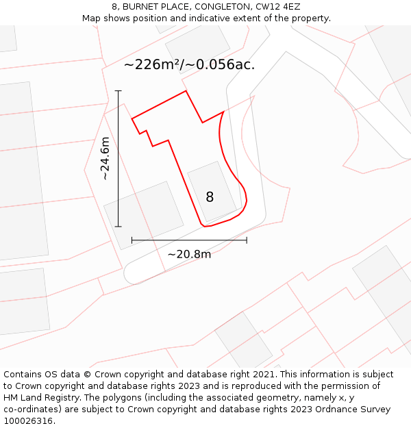 8, BURNET PLACE, CONGLETON, CW12 4EZ: Plot and title map