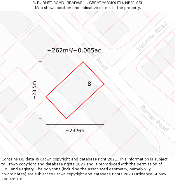 8, BURNET ROAD, BRADWELL, GREAT YARMOUTH, NR31 8SL: Plot and title map